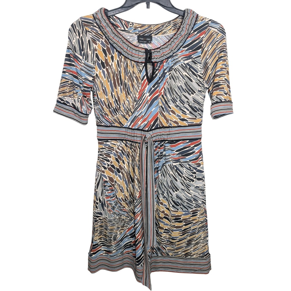 Max and Cleo Dress Multicolor Abstract Print Short Sleeve Tie Waist Women's - Picture 1 of 6